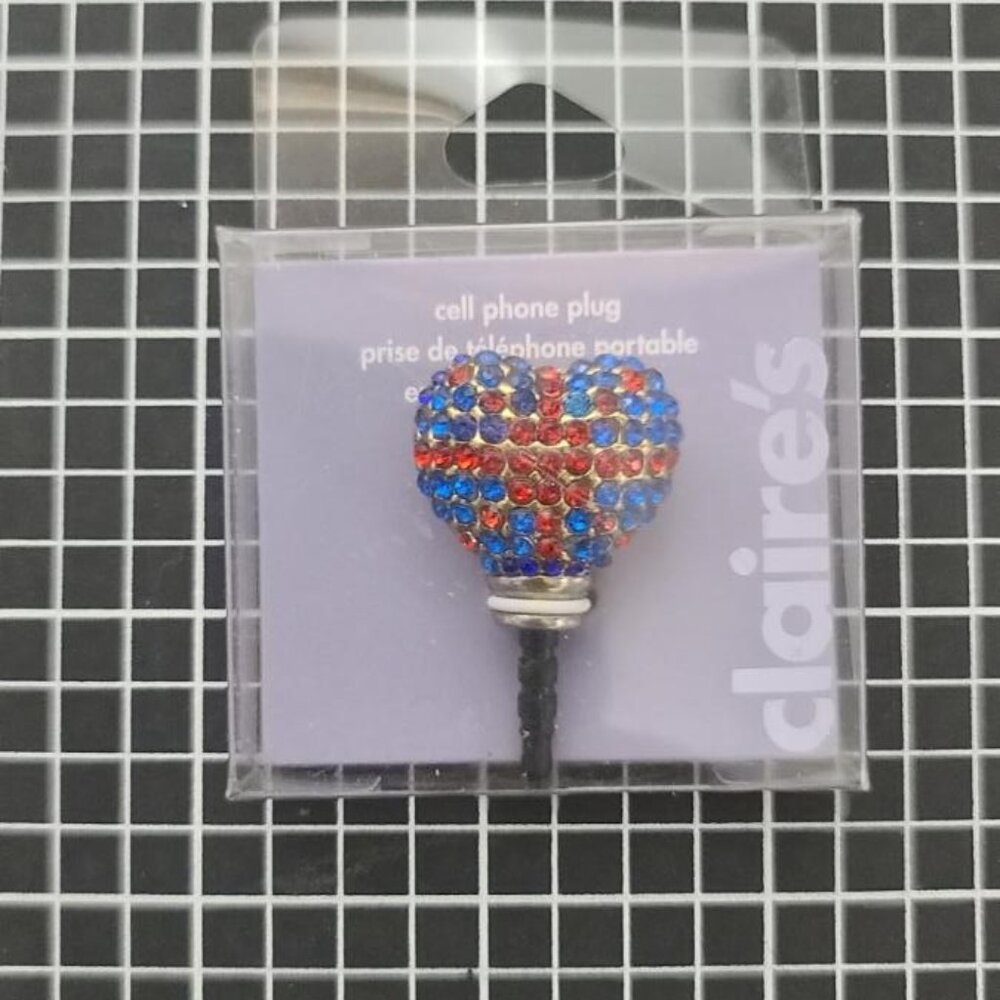 Claire's Union Jack London Heart Cell Phone Plug - NEW